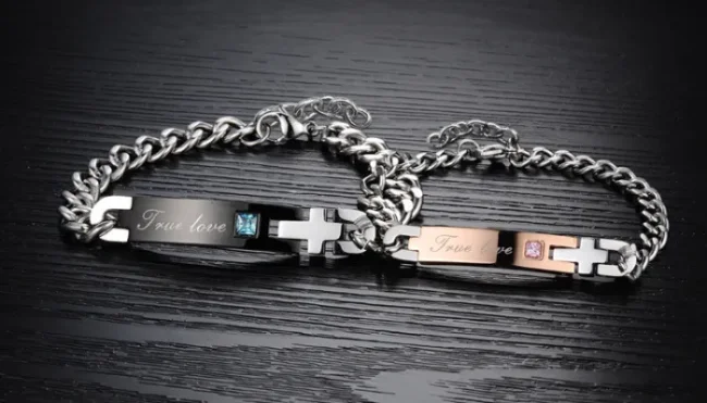 Wholesale Stainless Steel Matching  True Love  Cross Bracelet Set