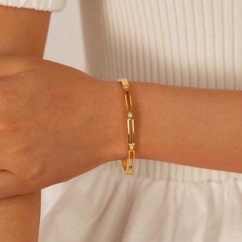 Wholesale Stainless Steel Hollowed CZ Bangle