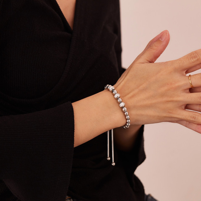 Wholesale Stainless Steel Adjustable Bead and CZ Bolo Bracelet