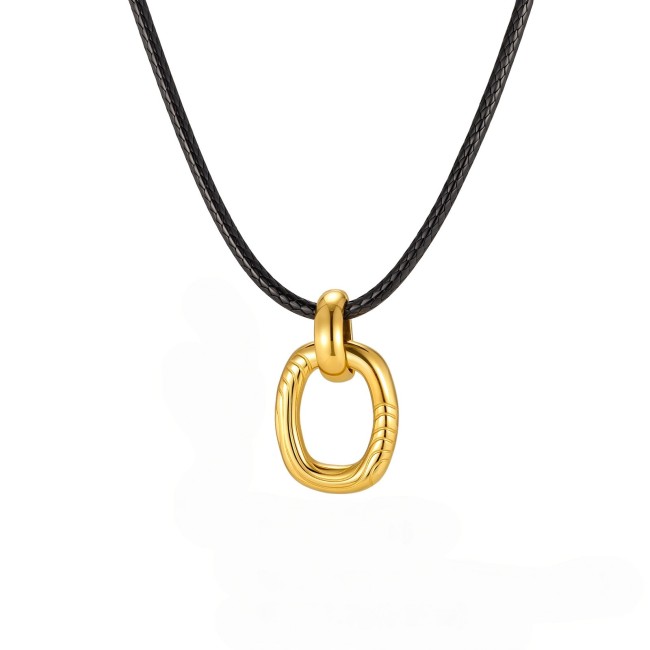 Wholesale Stainless Steel Sculpted Oval Link Leather Necklace