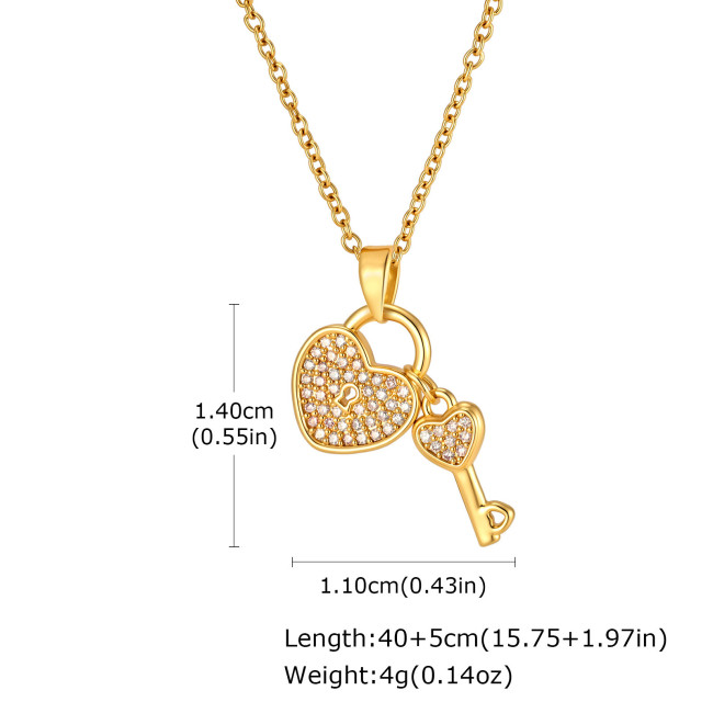 Wholesale Stainless Steel CZ Heart Lock Key Necklace
