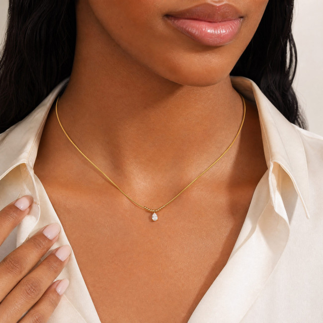 Wholesale Stainless Steel Teardrop CZ Necklace with PVD Gold Plating