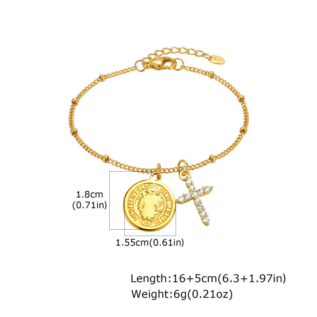 Wholesale Stainless Steel Virgin Mary CZ Cross Bracelet