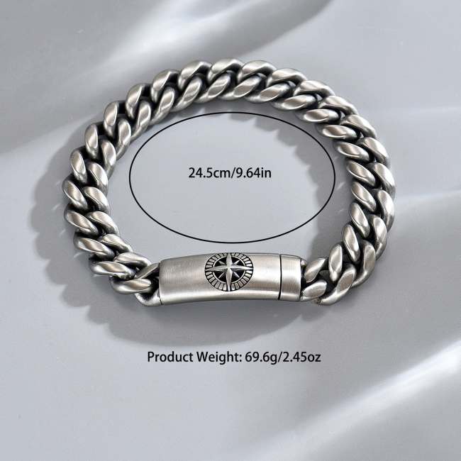 Wholesale Men's Antiqued Stainless Steel Curb Chain Bracelet with Compass Star Design