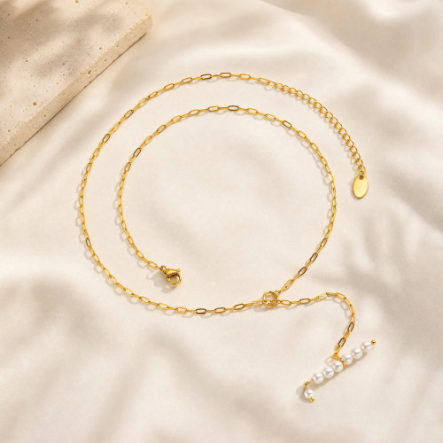 Wholesale Stainless Steel Pearl Y Necklace with PVD Gold Plating