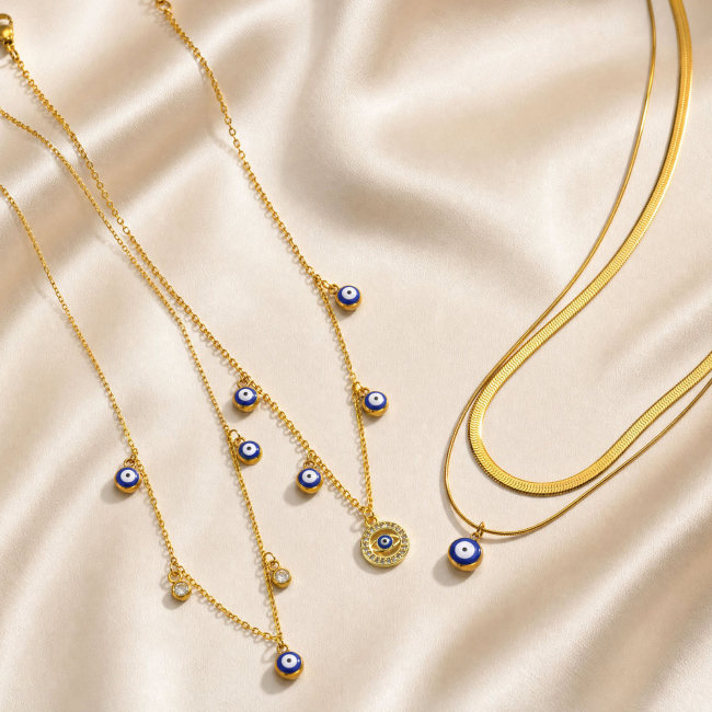 Wholesale Stainless Steel Multi Evil Eye CZ Layered Necklace