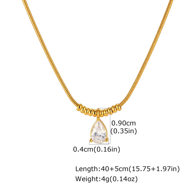 Wholesale Stainless Steel Teardrop CZ Necklace with PVD Gold Plating