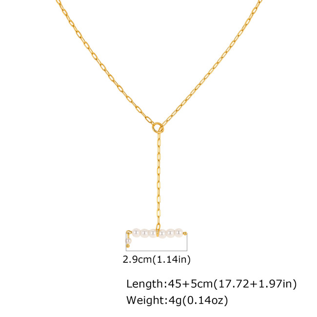 Wholesale Stainless Steel Pearl Y Necklace with PVD Gold Plating