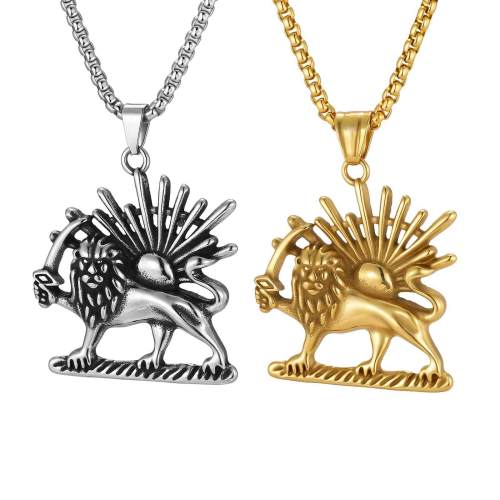 Wholesale Stainless Steel Lion Holding Sword Sunburst Pendant