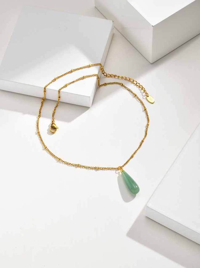 Wholesale Stainless Steel Natural Gemstone Teardrop Hoop Earrings