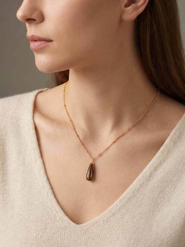 Wholesale Stainless Steel Natural Gemstone Teardrop Hoop Earrings