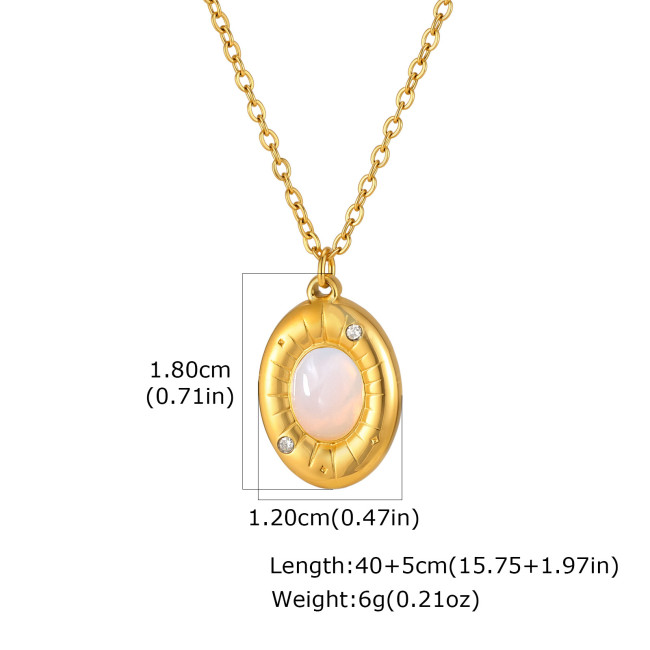 Wholesale Stainless Steel Opal and CZ Oval Pendant Necklace