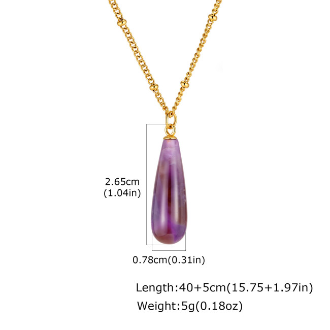 Wholesale Stainless Steel Natural Gemstone Teardrop Hoop Earrings