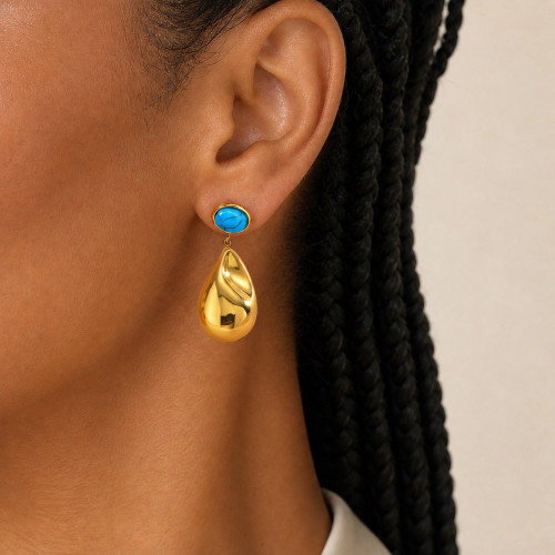Wholesale Stainless Steel Teardrop Earrings – Turquoise and Plain Gold Styles