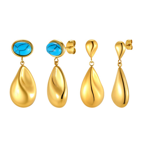 Wholesale Stainless Steel Teardrop Earrings – Turquoise and Plain Gold Styles