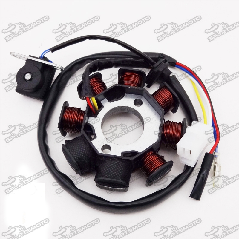 8-Coil Stator Assembly For GY6 49cc 50cc Scooter Moped, Go Kart, ATV - Sunl, Rokola - 4-Wire Plug
