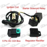 Ignition Coil + 5 Pin AC CDI Box + 2 Wire Solenoid Relay + 4 Pin Rectifier Regulator For Kazuma Meerkat 50cc Falcon 90cc ATV Quad 4 Wheeler