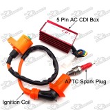 Racing Ignition Coil + A7TC Spark Plug + 5 Pin AC CDI Box For 50cc 70cc 90cc 110cc 125cc 140cc 150cc 160cc XR50 CRF50 Chinese Pit Dirt Bike