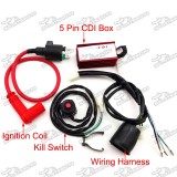 Racing Ignition Coil + 5 Pin AC CDI Box + Wiring Loom Harness + Kill Switch For 50cc 70cc 90cc 110cc 125cc 140cc 150cc 160cc Engine Pit Dirt Bike 