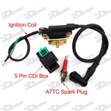 Racing Ignition Coil + 5 Pin AC CDI Box + A7TC Spark Plug For 50cc 70cc 90cc 110cc Chinese ATV Quad 4 Wheeler Pit Dirt Trail Bike
