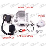 L7T Spark Plug + Ignition Coil + 44mm Cylinder Head + 12mm Piston Pin For 2 Stroke 49cc Engine Mini Quad ATV Pocket Dirt Bike Go Kart