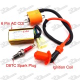 Racing Ignition Coil + 6 Pin AC CDI Box + D8TC Spark Plug For 150cc 200cc 250cc Engine Chinese Dirt Pit Bike ATV Quad 4 Wheeler 