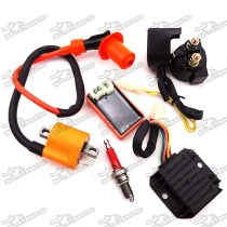Racing Ignition Coil + AC 6 Pin CDI Box + D8TC Spark Plug + Regulator Rectifier + Solenoid Relay For 150cc 200cc 250cc Engine Chinese ATV Quad Motorcycle