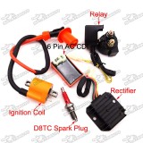 Racing Ignition Coil + AC 6 Pin CDI Box + D8TC Spark Plug + Regulator Rectifier + Solenoid Relay For 150cc 200cc 250cc Engine Chinese ATV Quad Motorcycle