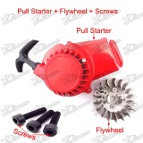 Alloy Pull Start Starter + Flywheel + Screws For 2 Stroke 47cc 49cc Engine Mini Scooter Kids Dirt Bike ATV Quad