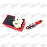 Red 6 Pin Wires AC CDI Box + 3 Electrode A7TC Spark Plug For GY6 50cc 125cc 150cc Engine Chinese Moped Scooter 