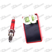 Red 6 Pin Wires AC CDI Box + 3 Electrode A7TC Spark Plug For GY6 50cc 125cc 150cc Engine Chinese Moped Scooter 