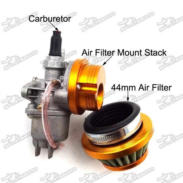 Carb Stack Filter Gold 44mm Air Filter + Stack + Carburetor Carb For 2 Stroke Mini Moto ...