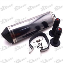 38mm Exhaust Muffler With Removable Silencer Clamp + Throttle Handle Grips For Pit Dirt Trail Bike ATV Quad 4 Wheeler Motorcycle Motocross