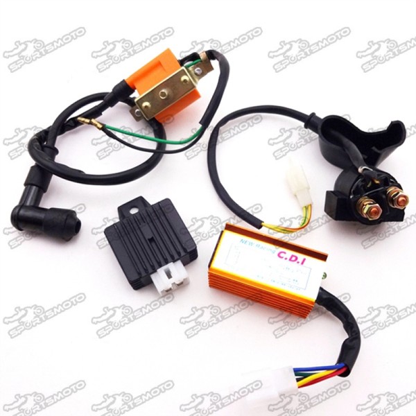 Racing 5 Pin AC CDI Box + Ignition Coil + 4 Pin Voltage Regulator Rectifier + Starter Solenoid Relay For 50cc 70cc 90cc 110cc Engine Chinese ATV Quad 4 Wheeler