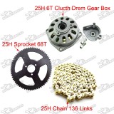 Clutch Drum Gear Box Rear Chain Sprocket 25H Chain For 2 Stroke Minimoto Pocket Bike 4 Wheeler ATV Quad