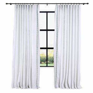 AMARA Polyester Linen Curtain Drapery With Decorative Trim Custom Sold Per Pair