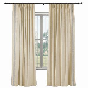 AMARA Polyester Linen Curtain Drapery With Decorative Trim Custom Sold Per Pair