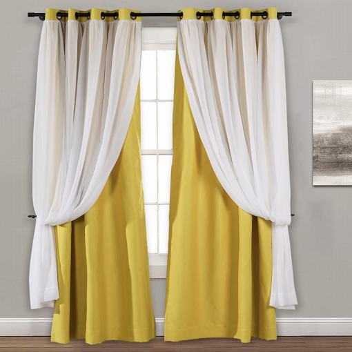 Layered Curtain Mix & Match Elegance White Crushed Voile x Blackout Curtain Grommet Panel ELI