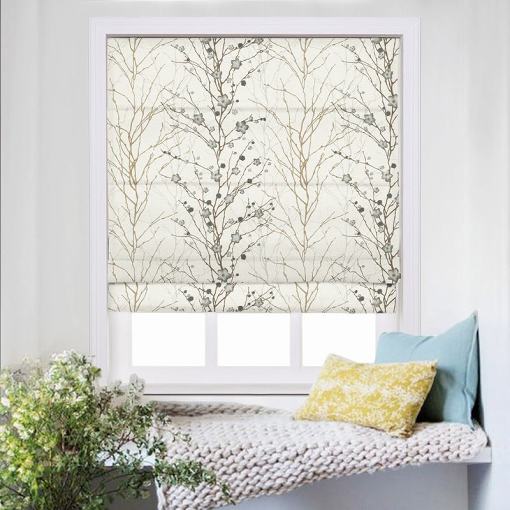 ASTRID Plum Blossom Print Polyester Linen Room Darkening Roman Shade
