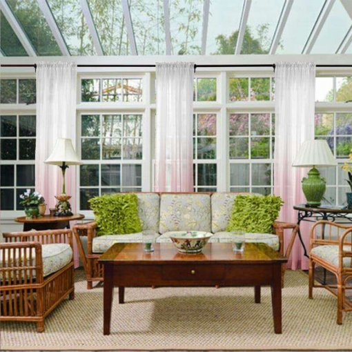 Outdoor Indoor Gradient Ombre Sheer Curtain Rod Pocket With 1