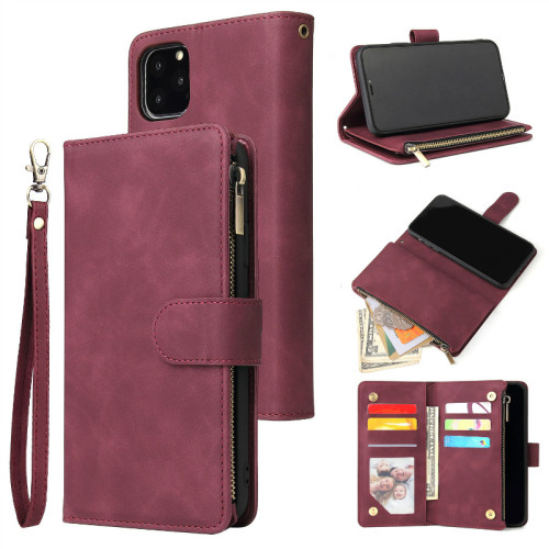 For iPhone 6S 7 8 Plus XS XR MAX 12 11 Pro Case Leather Pattern Phone Case Flip Cover Multifunctional Storage Card Wallet Zipper