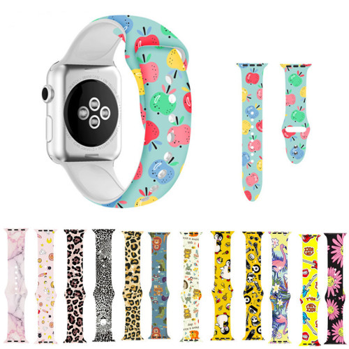 Band for Apple Watch series 5 4 3 2 1 Graffiti painting Silicone strap for iWatch 38mm 42mm 40mm 44mm colorful adapter leopard