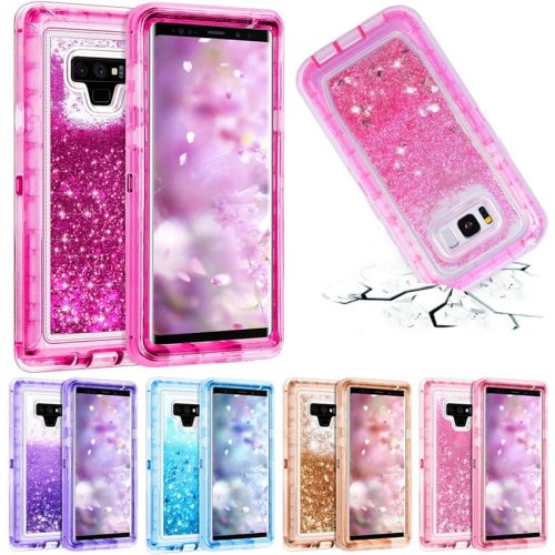 3 in 1 Glitter 3D Bling Sparkle Flowing Quicksand Liquid Transparent Shockproof TPU Cover For Galaxy S10 S10+ Note 9 S9+ S8 Case