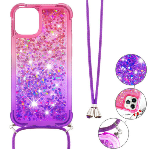Lanyard Phone Case For iPhone 12 11 Pro Max Case iPhone X XS MAX XR 8 7 Plus Soft Cover Strap Cord Chain Phone Tape Necklace For Carry Mobile Glitter Cover