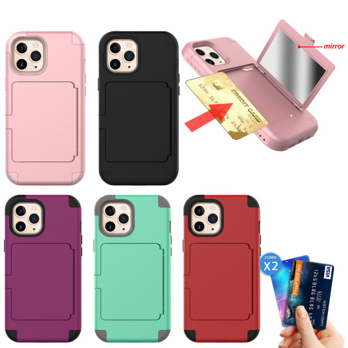 Luxury Slide Card Wallet Case For iPhone 12 Pro Max 5.4 6.1 6.7 inch Card Slots Holder Cover Pocket Business For Case with Mirror Make Up
