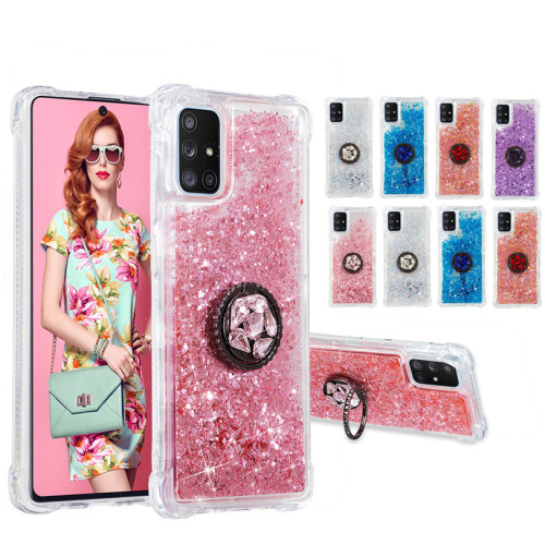 Ring Buckle Glitter Quicksand Back Cover For Samsung Galaxy S20 S10 S10E Plus Ultra Solid Color Soft Phone Case For Samsung Galaxy A71 A51 4G 5G A41 A21 A10 A01