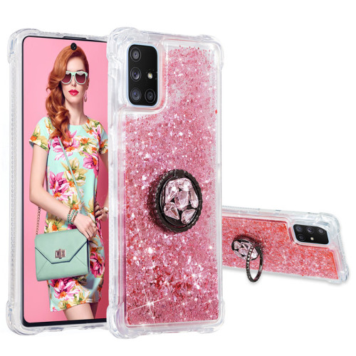 Ring Buckle Glitter Quicksand Back Cover For Samsung Galaxy S20 S10 S10E Plus Ultra Solid Color Soft Phone Case For Samsung Galaxy A71 A51 4G 5G A41 A21 A10 A01
