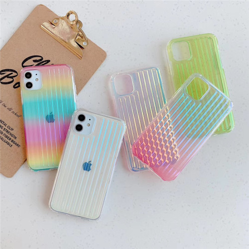 Gradient Suitcase Phone Case Colorful Laser Cover For iPhone 12 11 Pro XS MAX XR X XS 7 8 Plus Solid Color