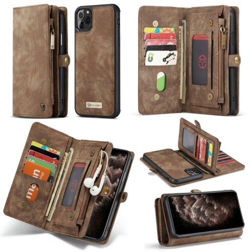 CaseMe Zipper Case For iPhone 11 Pro Max Xs Xr Xs Max Wallet Case 2 in 1 Detachable Genuine Leather Magnetic Flip Cover Case For iPhone 11