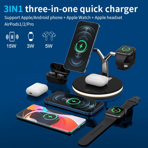15W QI Fast Charging Mobile Phone Holder For IPhone 12 12 Pro Max Xiaomi 3 in 1 Magnetic Wireless Charger Mobile Phone Holder